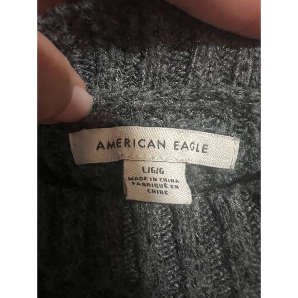 American Eagle Ribbed Knit Drop Shoulder Knit Side Slit Sweater Gray Size Large - Picture 4 of 7